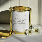 Ylang and geranium emotional balance aromatherapy candle in a glass jar with cherry wood wick — Sychugova Candle House