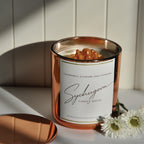 Close-up of the Chamomile and Lavandin Deep Sleep candle wax surface with cherry wood wick detail