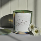 Crisp cucumber and waterlily mental reset aromatherapy candle in a glass jar with wood wick — Sychugova Candle House