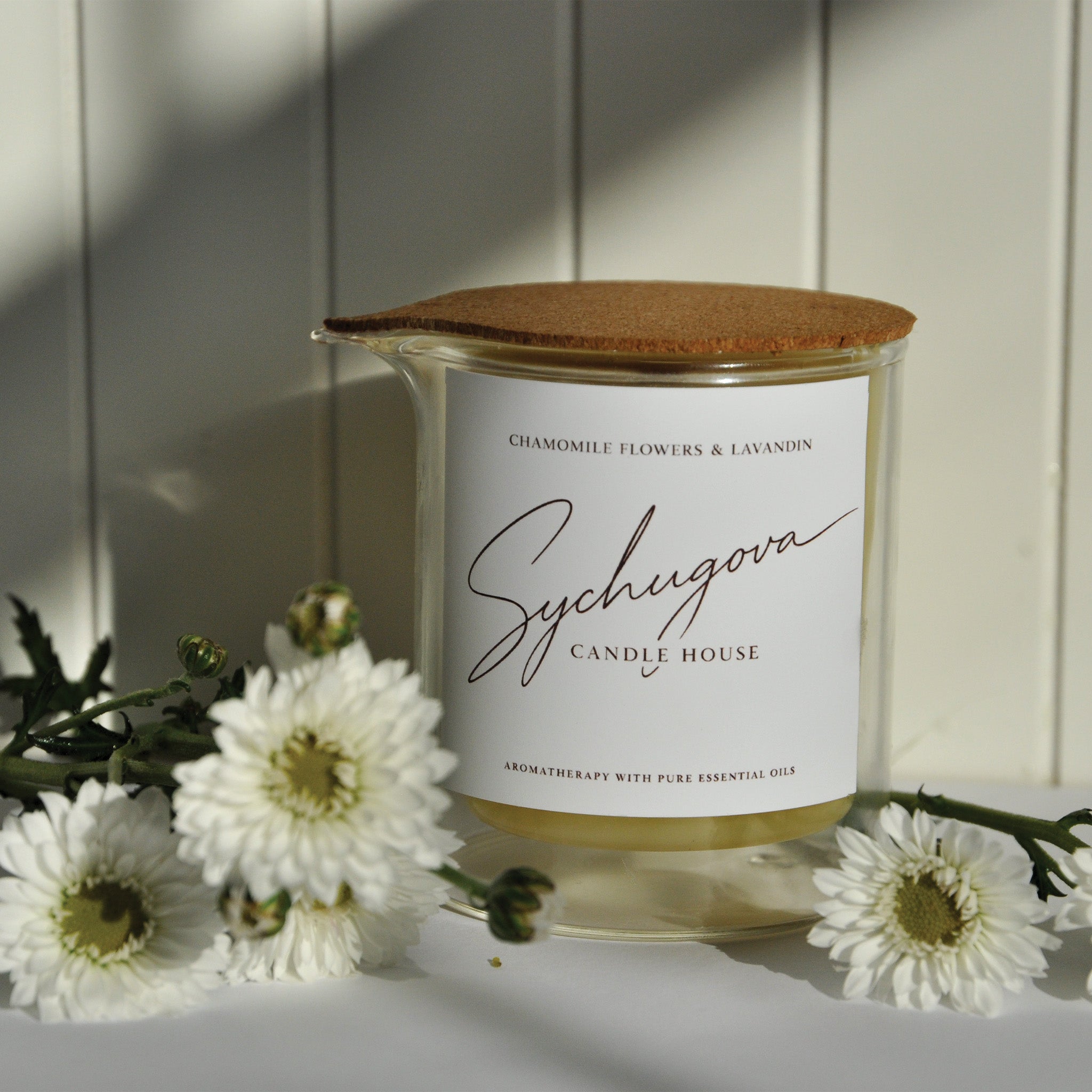 Chamomile and lavandin evening skin recovery massage candle that melts into cocoa and shea body oil — Sychugova Candle House